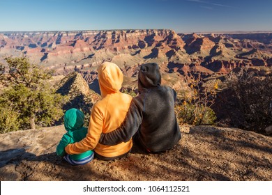 A Family In Grand Canyon National Park, South Rim, Arizona, USA