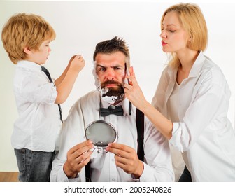 Family Haircut At Home. Beard Care. Beauty And Selfcare At Home Lifestyle. Assistant For Dad.