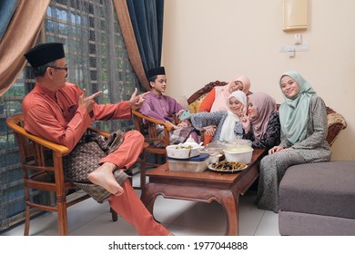 A Family Hari Raya Aidilfitri , Eid-Ul-Fitr Meal And Celebration In Malaysia .Family, Happiness And Forgiveness Concept.