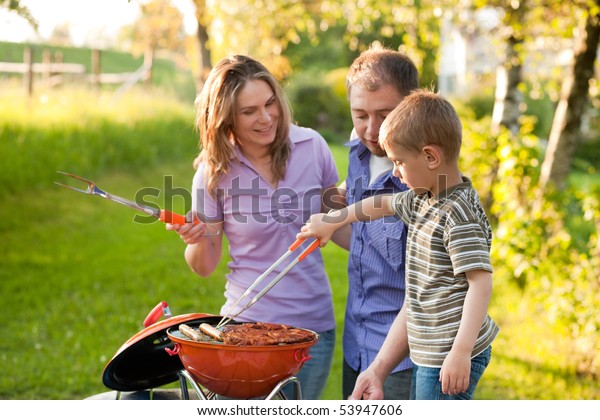 Family Having Barbecue Party Mother Father Stock Photo 53947606 ...