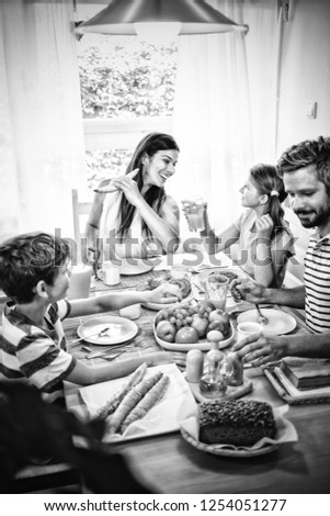 Similar – Image, Stock Photo Woman eating piece of cake in summer party