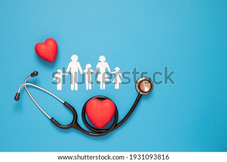 family health care and insurance concept. top view