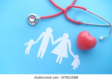 Family And Heart With Stethoscope Top Down