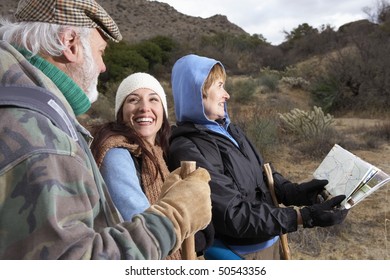 Family Hiking In Desert