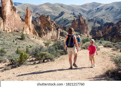 Family Hiking In Leslie Gulch State Park In Eastern Oregon Near Boise, Idaho