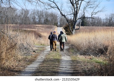 A Family Hiking In The Midwest