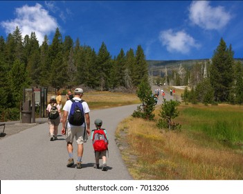 Family Hiking In Yellowstone National Park