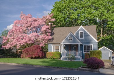 Family Home And Garden In Gresham Oregon Surrounded In Spring Colors.