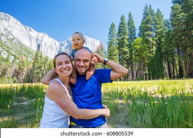 Family With Infant Visit Yosemite National Park In California