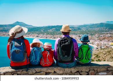 Family With Kids Travel In Europe, Spain, Looking At Scenic View