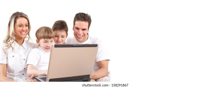 Family With Laptop. Computer Technology Background Concept.