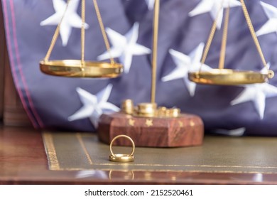 Family Law. Desktop Photograph Of Law Firm Specialising In Family Law With The United States Flag In The Background.