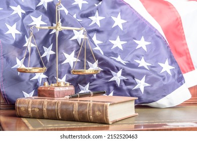 Family Law. Desktop Photograph Of Law Firm Specialising In Family Law With The United States Flag In The Background.