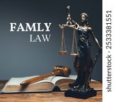 family law with a gavel, legal documents, and a family photo. Perfect for content on divorce, custody, adoption, and legal services.