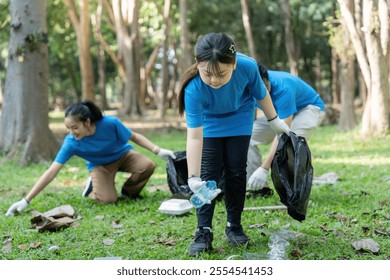 Family Leading Park Cleanup with Volunteers for a Greener Future - Powered by Shutterstock