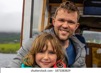 Family At The Loch Ness, A Large, Deep, Freshwater Loch In The Scottish Highlands Southwest Of Inverness, UK