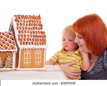 Family Making Gingerbread House