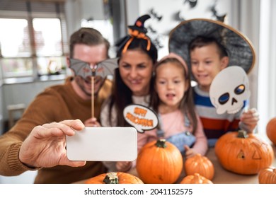 Family Making Selfie In Halloween 