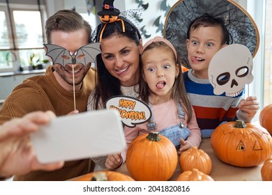 Family Making Selfie In Halloween