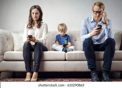 Family Members Distracted By Technology