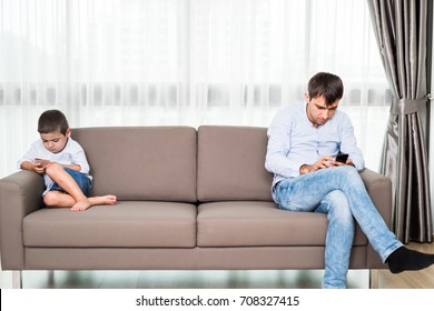 Family Members Distracted By Technology Phone And Lifestyle Concept