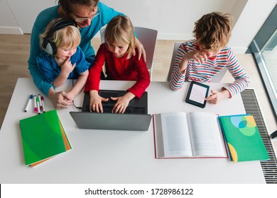 family on distant learning at home, online education for kids - Powered by Shutterstock