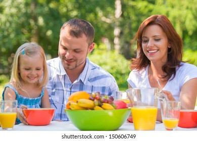 Family On Picnic At Park Or Backyard