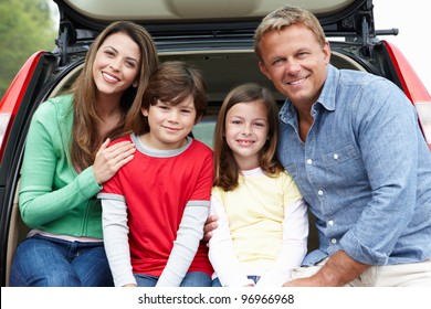 Family Outdoors With Car