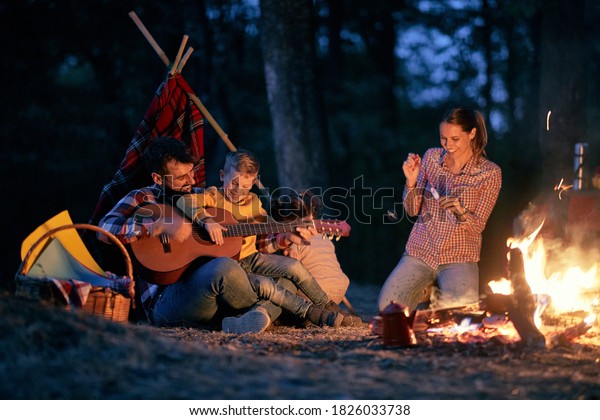 Family Picnic Woods Fire Spring Autumn Stock Photo 1826033738 ...