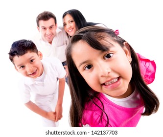 Family Playing Hide And Seek - Isolated Over A White Background