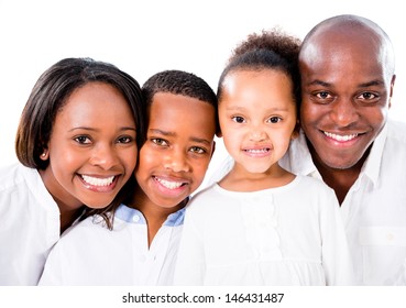 Family portrait smiling looking happy - isolated over white 