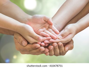 Family praying together (isolated with clipping path) for donation for the poor, CSR  charity concept with kid and parent's hands asking for helping support, world kindness and humanitarian aid day