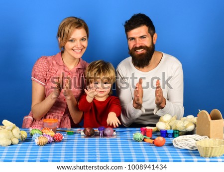 Family Prepares Colored Eggs Easter Decorations Stock Photo Edit