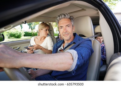 Family Riding Car, Leaving For Vacation