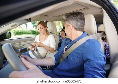 Family Riding Car, Leaving For Vacation