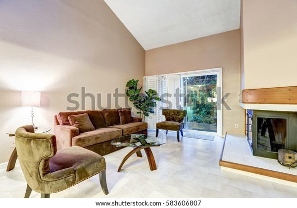 Family Room Brown Tones High Vaulted Stock Photo Edit Now 583606807