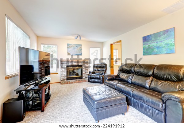 Family Room Interior Design Rich Black Stock Image Download Now