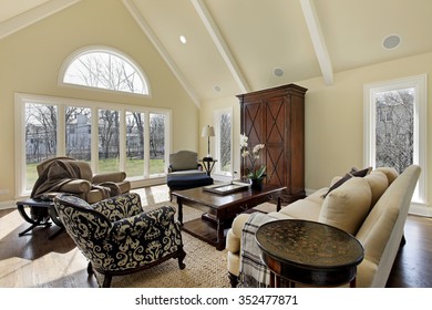 Family Room In Luxury Home With Curved Window