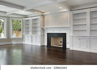 Family Room In New Construction Home With Fireplace