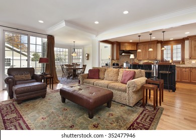 Family Room With View Into Kitchen And Breakfast Area