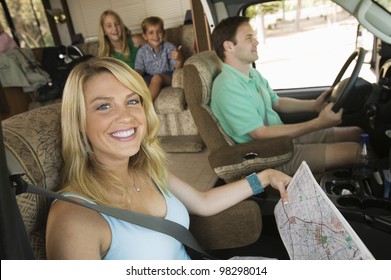 Family In RV On Summer Road Trip