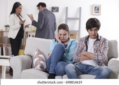Family scene. Parents divorce and fight