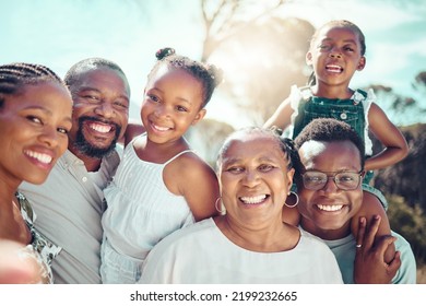 Family, selfie and love with people taking a photograph with a smile together outside in summer. Self portrait of a happy group of children, parents and grandparents posing for a picture in the sun - Shutterstock ID 2199232665