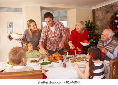 Family Serving Christmas Dinner