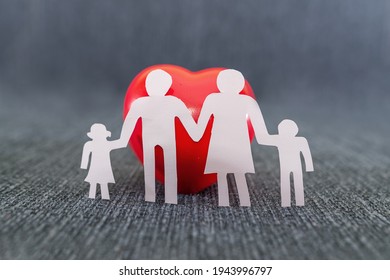 Family Silhouette And Red Heart. World Family Day