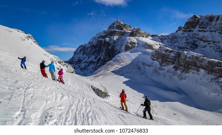 Family Skiing In Banff, Canada