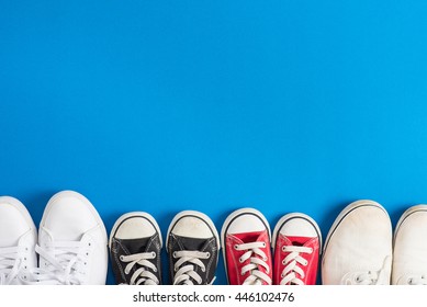 Family of sneakers, Blue background