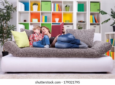 Family spend time to reading a book