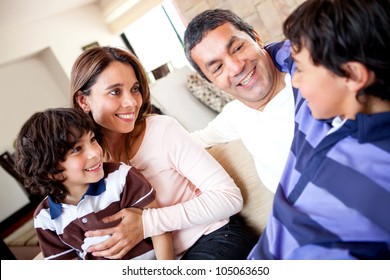 Family Talking And A Boy Telling A Story