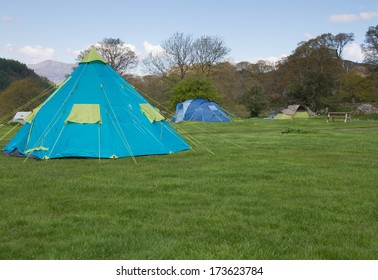 Family Tents On Campsite In Snowdonia, Wales, UK. 